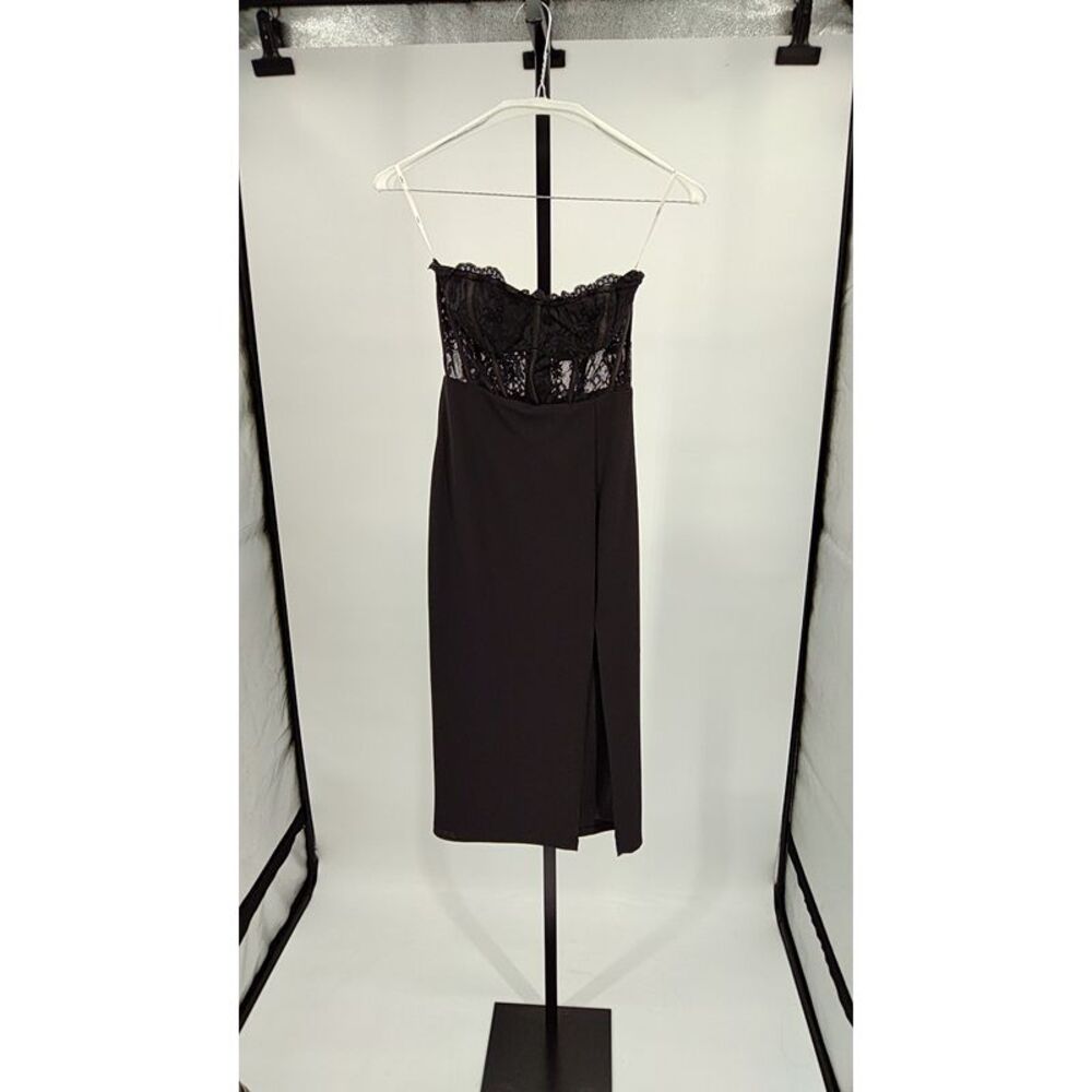 Lulu's Black Lace Bustier Midi Dress